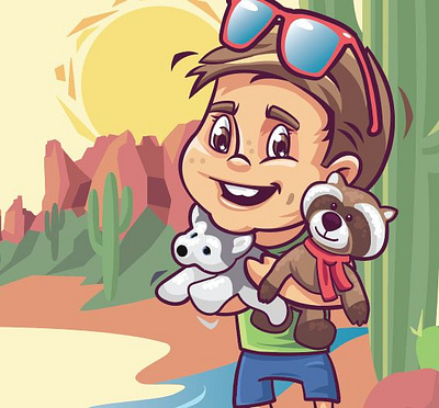 My Arizona Adventure adventrue arizona cartoon characterdesign cute desert design digitalart flatcolor graphicdesign illustration illustrator kids saguaro superstitionmountains toys travel vector