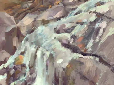 Chipmunk Trail Lookout adventure artpoppers boulders chipmunk colorado conceptart cyndishawdraws digitalpainting hiking landscape mountains outdoors river rocks trees waterfall wildlife