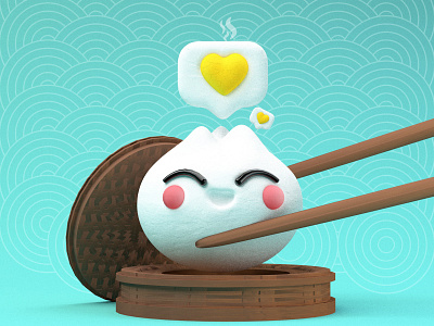 KAWAII BAOZI!🥢✌🏼✨ 3d 3d animation animated art bao baozi branding c4d character character design colors designer dribbble japanese art japanese food kawaii kawaii art render texture