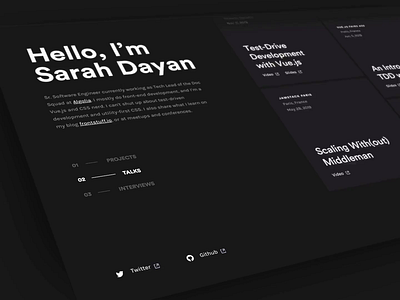 Developer Dark Grid Portfolio cards dark dark theme dark ui developer events grid parallax portfolio product design talks web