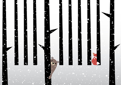 Forest story_ winter animals forest forest animals illustration minimal nature wild wildlife winter