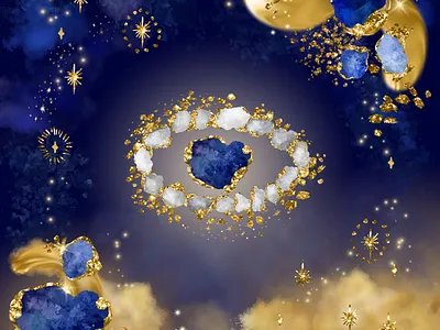 Evil Eye Crystal Illustration blue cosmic crystal evil eye gold gold foil illustration jewelry jewels mystical sapphire