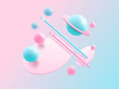 Three-Dimensional Shapes 3d affinitydesigner app art blue clean color dailyart dailyui drawing illustration pencil pink planets shapes vector website concept
