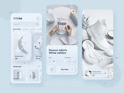 White Skeuomorph Styled Shopping App app cart ecommerce minimal neumorphism shop shopping app shopping cart skeuomorph skeuomorph app skeuomorphic uidesign white