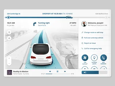 In-car user interface for a self driving ride autonomous car car interface ride hailing self driving