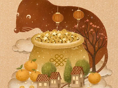 Lunar New Year 2020 art artwork drawing festival festive good luck illustration illustration design illustrations lantern new year prosperous