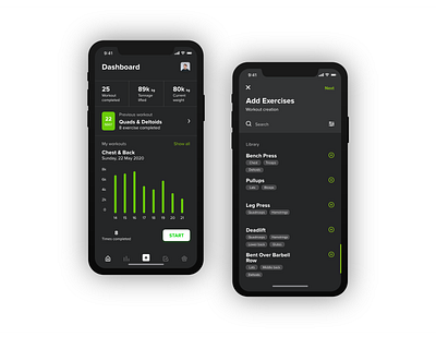 Workout tracker app dark ui design flat icon lettering mobile typography ui ux