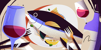 Mediterranean food app food delivery app dinner fish flat food foodie graphic design illustration lunch mediterranean ui vector wine