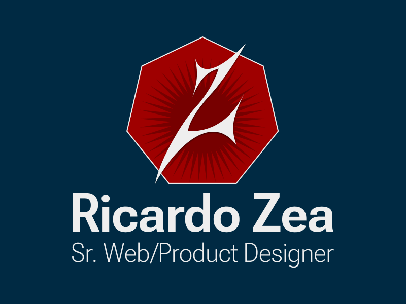 Ricardo Zea, Sr. Web/Product Designer logo blue branding logo red ricardo zea