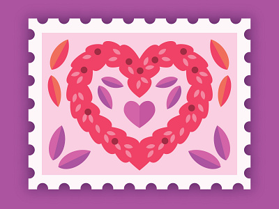 Valentine's Day Stamp design digital heart illustration leaves love postage stamp valentine valentines day vector wreath