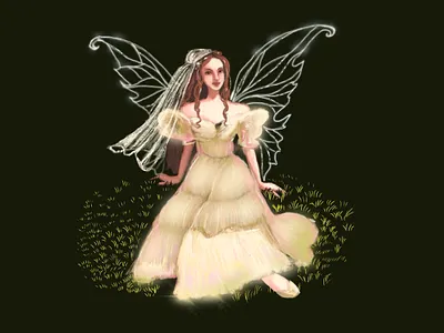 In the Meadow characterdesign digital dress fairy illustration meadow spring summer vintage whitedress wings