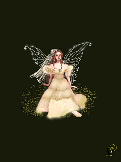 In the Meadow characterdesign digital dress fairy illustration meadow spring summer vintage whitedress wings