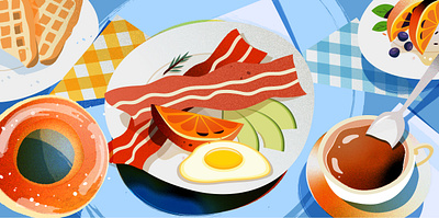 Brunch bacon brunch coffee delivery app design flat food fruit graphic graphic design illustration ui vector