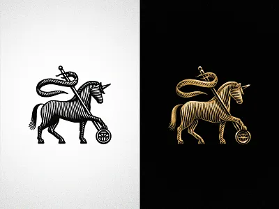 Unicorn branding branding and identity branding design etching gold graphic designer illustration logo monogram