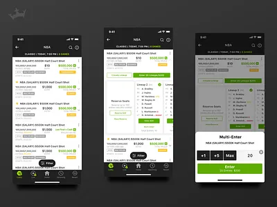 DraftKings App Lobby Redesign basketball card ui draft drawer fantasy football sports