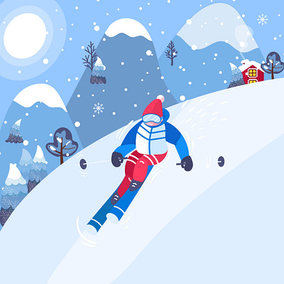 Skiing illustration mountains skiing vector winter