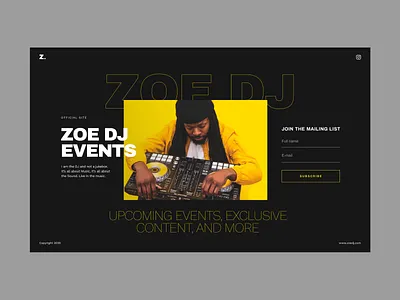 Landing Page Template DJ black dark theme dj landing page music template type typography ui unfold ux web design websites yellow