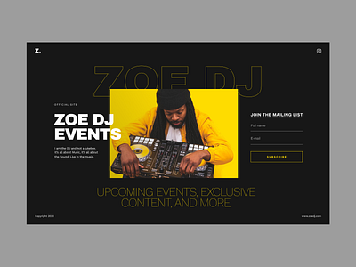 Landing Page Template DJ black dark theme dj landing page music template type typography ui unfold ux web design websites yellow