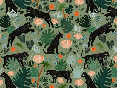 Jungle pattern 🌿 animal animals illustration illustration art illustrator kids illustration motif pattern pattern design plant illustration