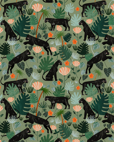 Jungle pattern 🌿 animal animals illustration illustration art illustrator kids illustration motif pattern pattern design plant illustration