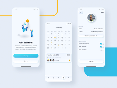 Construction site app 👷 app application calendar design mobile neumorphic onboarding signup ui ux uxdesign