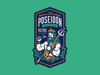 Mezcal Poseidon agave brand branding crown drink god greek illustration king mexico mezcal ocean poseidon sea vector