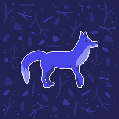 fox 2d blue dark design fox illustration illustration art illustrator leaves nature sticks vector