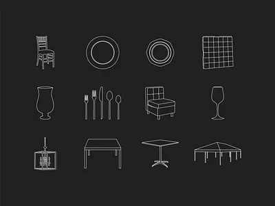Event Rental Icons art direction brand design design event rental events graphic design icon icon design icon designer identity illustration minimal minimalist party pen tool simple ui ux vector web design