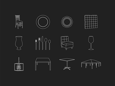 Event Rental Icons art direction brand design design event rental events graphic design icon icon design icon designer identity illustration minimal minimalist party pen tool simple ui ux vector web design