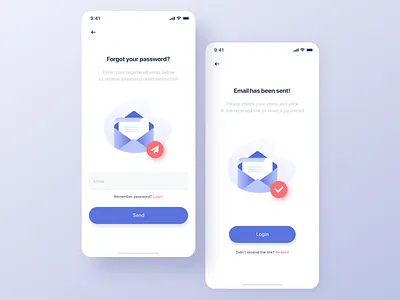 Forgot password screens app design email forgot password illustration password reset send ui