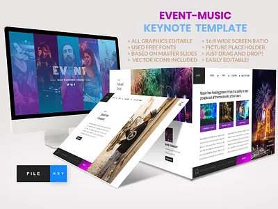 Event - Music keynote Template artistic audio band bass classical company presentations company profile composition concept concert course creative festival guitar layout design