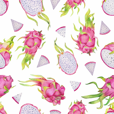 Colorful watercolor dragonfruts pattern branding design hand drawn illustration pattern tropical watercolor