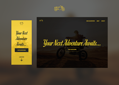 Adventure Co Landing Page adventure bike black design dirtbike icon illustration landingpage motorbike motorcycle sketchapp splashpage typography ui yellow