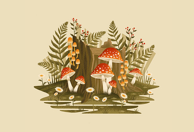 Mushroom Exploration digitalart digitalartist flowers forest illustration mushroom nature procreate texture trees