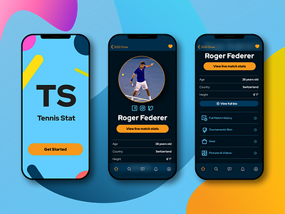 Tennis Stat australian australianopen darkmode design figmadesign melbourne mobileappdesign rogerfederer ui ux visualdesign