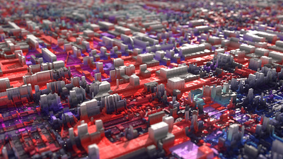 City on a Chip 3d abstract c4d cinema 4d city design displacement illustration octane purple red render skyline