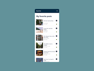 Favorites | beento 044 beento blog card dailyui design phone travel trips ui ux