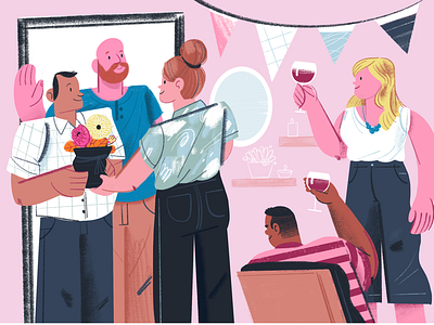 Party Etiquette flowers friends houstonia illustration party people pink