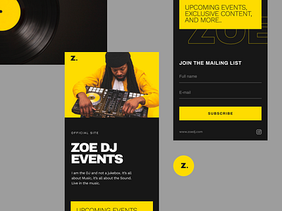 Template DJ mobile black dark theme dj landing landing page mobile design music template typography ui unfold ux web design yellow