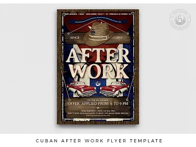 Cuban After Work Flyer Template after work bodega caribbean club cuba cuban design flyer invitation latino night nightclub old car party poster psd retro salsa template wood
