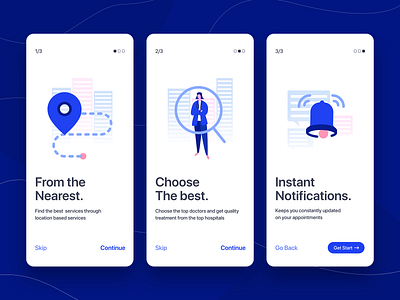 DentoBook - Onboarding app application cards doctor icons illustration illustrations location mobile mobile app mobile application notification onboarding onboarding ui search ui uiux user interface vector walkthrough