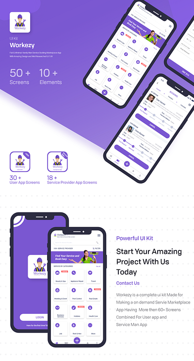 Workezy - Handyman Service Booking App Design appointment booking app currier app currier app dailyui delivery app handyman app handyman on demand onboarding service app service booking app taskrabbit taskrabbit clone travel app ui uidesign ux