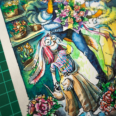 Postcard to a friend adorable book illustration character characterdesign editorial illustration flowers illustration ink and watercolor postcard rabbit watercolor
