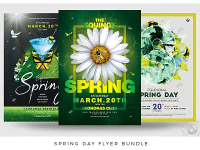 Spring Day Flyer Bundle celebration club clubbing day design equinox fest festival flowers flyer green nightclub party photoshop poster print psd season spring template