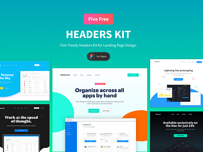 Figma UI Kit - Five Trending Hero Design For Landing Page design resources figma freebies landing page landing page ui ui ui components ui kit