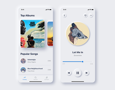Neumorphic Music App mobile app mobile app design mobile design mobile ui music music app neumorphic neumorphism product design ui uiux ux