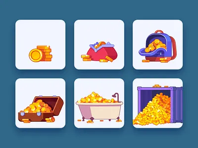 WordsApp Coins 2d 2dart bagpack bath bin casual coin coins design game gold icon illustration match3 props purce shop store suitcase wallet