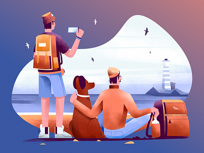 Seaside vibes adobe illustrator affinity designer art texture bright color combinations character design character exploring characterdesign dog flat illustration minimal clean design mobile tablet illustrations sea user interface ui vector illustration