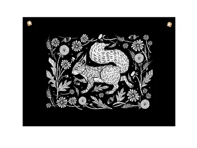 Wall Flags art cute design drawing flag floral flowers illustration leaves pattern squirrel wall art