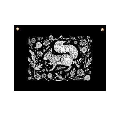 Wall Flags art cute design drawing flag floral flowers illustration leaves pattern squirrel wall art
